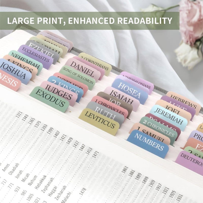 Taja Bible Tabs for Women & Men, Laminated Bible Tabs for Study Bible, Large Print Bible Tabs for Easy Navigation, Bible Index Tabs, 66 Tabs Old & New Testament, Extra 9 Blank Tabs - Macaron - Image 4